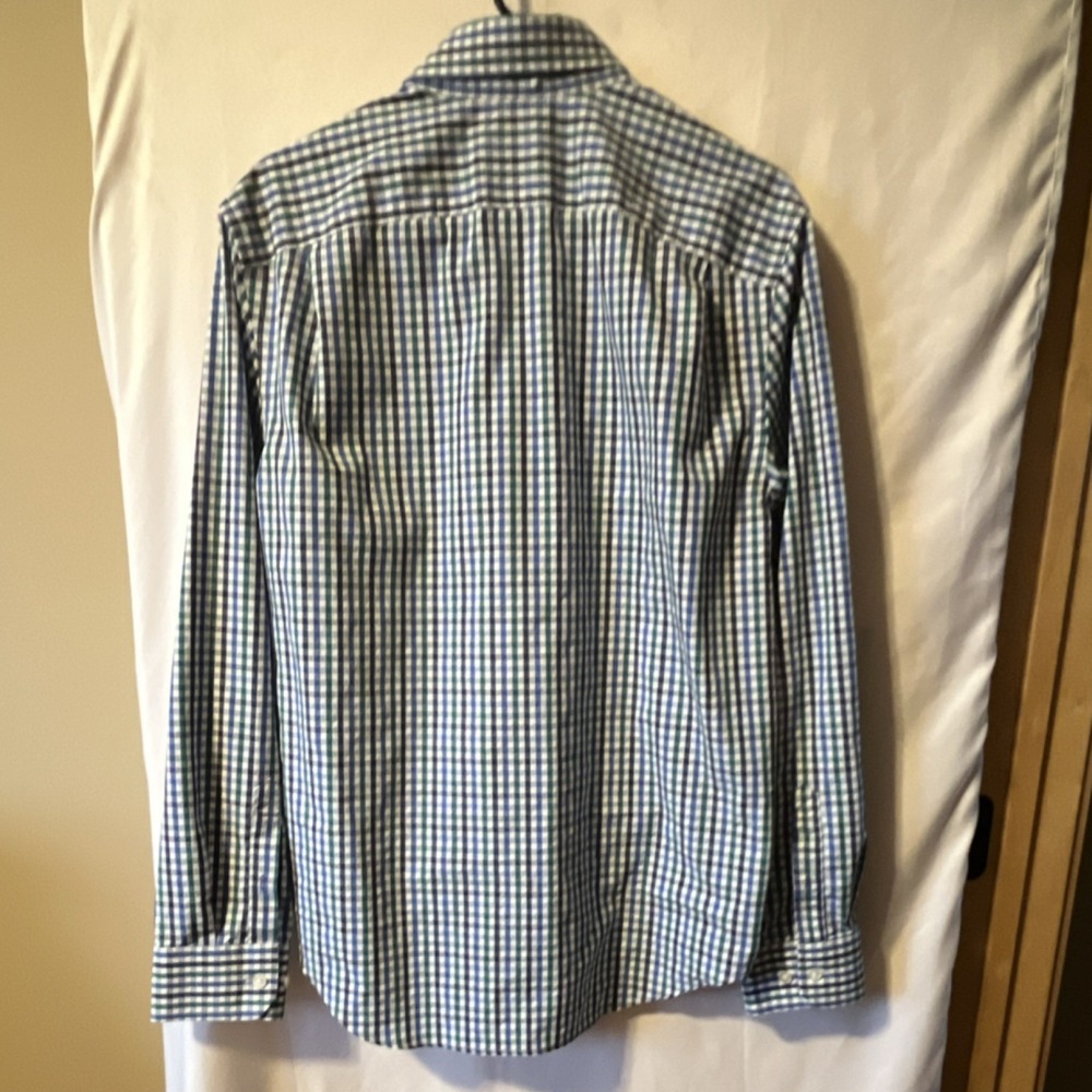 Gap Men's L Long Sleeve Cotton Blue/Green/White Check Button-Down Shirt - Picture 4 of 4